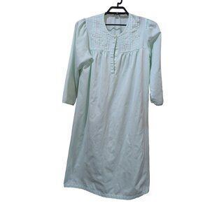 Vintage Miss Elaine Mint Green Embroidered Nightgown With Buttons - Size  XL